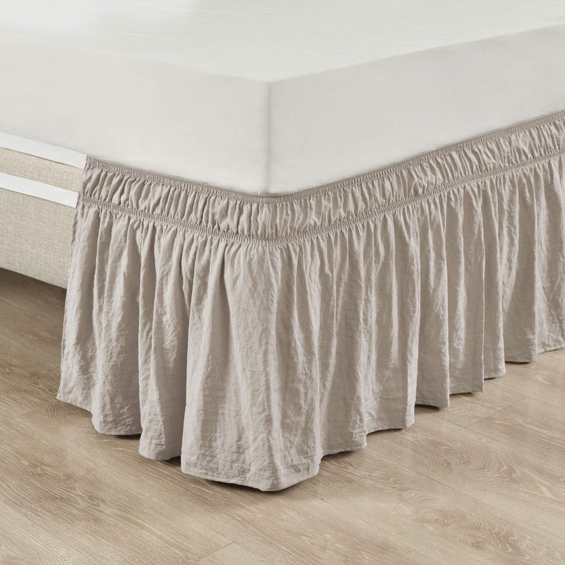 Lush Decor Ruched Ruffle Elastic Easy Wrap Around Bed Skirt Single Queen/King/Cal King Neutral - Queen Bed Skirt - Dust Ruffle - Tan Bedskirts - Image 1