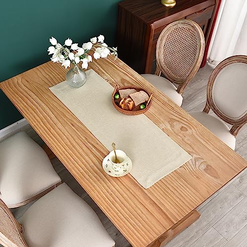 NEWISHER Farmhouse Rustic Table Runner Solid Beige Rectangular Table Runners Faux Linen Table Runner for Everyday Use Kitchen Dining Party Table 13x36 Inch - Image 2