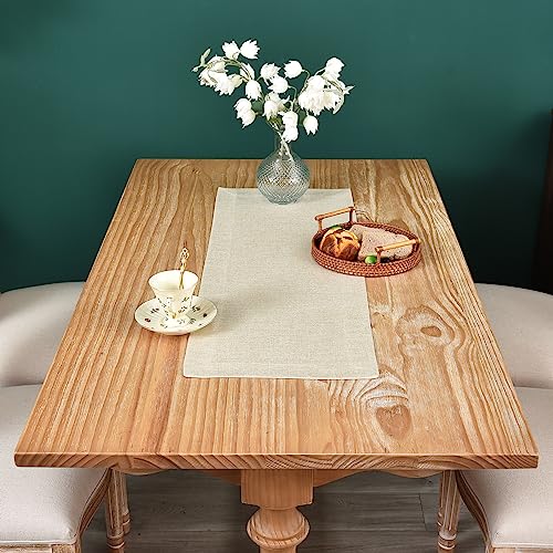 NEWISHER Farmhouse Rustic Table Runner Solid Beige Rectangular Table Runners Faux Linen Table Runner for Everyday Use Kitchen Dining Party Table 13x36 Inch - Image 3