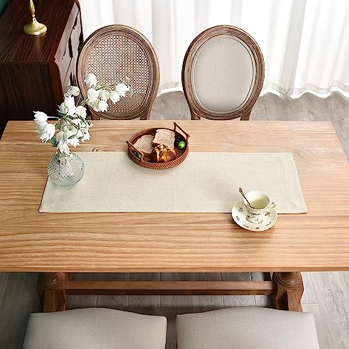 NEWISHER Farmhouse Rustic Table Runner Solid Beige Rectangular Table Runners Faux Linen Table Runner for Everyday Use Kitchen Dining Party Table 13x36 Inch - Image 4