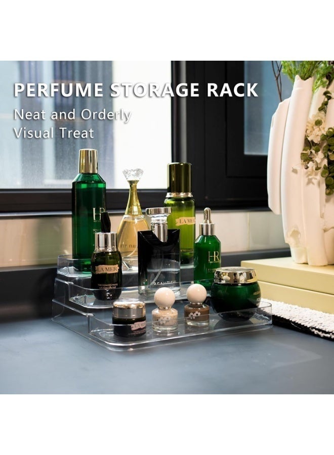 رف عطور أكريليك مدرج بتصميم 3 طبقات - منظم مكياج وعطور احترافي لسطح التسريحة - حل تخزين ذكي وعصري لعرض المجسمات، منتجات التجميل، واكسسوارات الزينة - Image 4