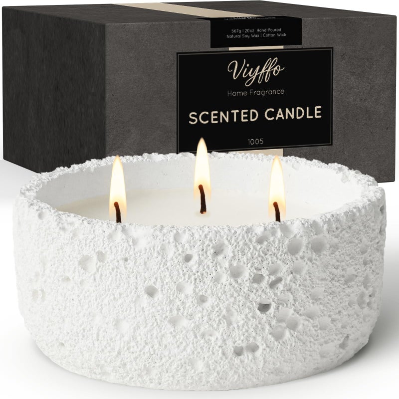 Viyffo 3 Wick 20oz Large White Scented Candle â€“ Loversâ€™ Vanilla Bliss, Non Toxic Soy Candle in Matte Ceramic Jar, Perfect for Luxury Home Fragrance, Elegant Winter DÃ©cor & Premium Valentines Day Gift - Image 1