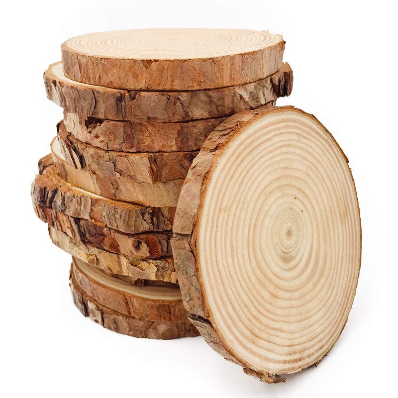 William Craft Unfinished Natural Wood Slices 12 Pcs 3.5-4 inch Craft Wood kit Circles Crafts Christmas Ornaments DIY Crafts with Bark for Crafts Rustic Wedding Decoration by William Craft (3.5-4inch) - Image 1