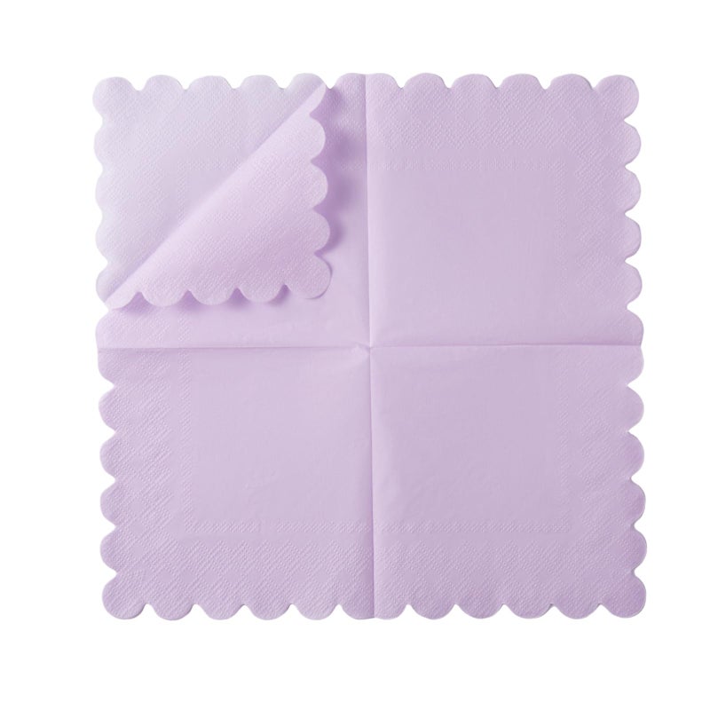 BEFORYOU 100 Pack Cocktail Napkin 2-Ply Scalloped Edged Dessert Napkins Folded 5 x 5 Inches Disposable Napkins for Dinner Wedding Birthday Party Bridal Anniversary Reception Event (Purple) - Image 3