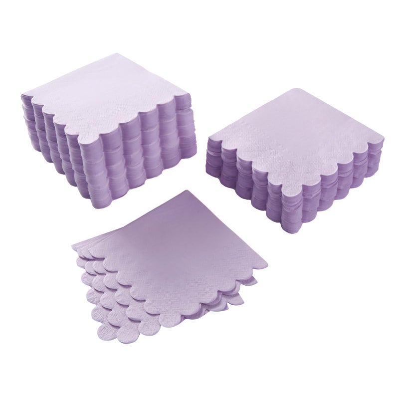 BEFORYOU 100 Pack Cocktail Napkin 2-Ply Scalloped Edged Dessert Napkins Folded 5 x 5 Inches Disposable Napkins for Dinner Wedding Birthday Party Bridal Anniversary Reception Event (Purple) - Image 1