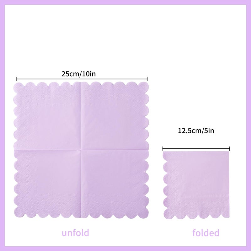 BEFORYOU 100 Pack Cocktail Napkin 2-Ply Scalloped Edged Dessert Napkins Folded 5 x 5 Inches Disposable Napkins for Dinner Wedding Birthday Party Bridal Anniversary Reception Event (Purple) - Image 2