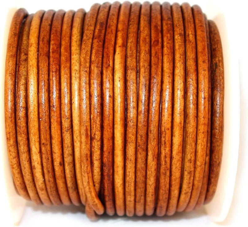 cords craft 1.5mm Round Leather Cord, Genuine Leather for Jewelry Making, DIY Craft Work, Necklace & Hobby Projects, 21.87 Yards (Medium Brown) Distressed Brown - Image 4