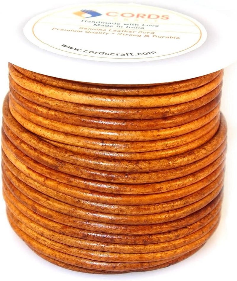 cords craft 1.5mm Round Leather Cord, Genuine Leather for Jewelry Making, DIY Craft Work, Necklace & Hobby Projects, 21.87 Yards (Medium Brown) Distressed Brown - Image 3