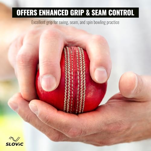 SLOVIC Leather Ball for Cricket [Pack of 1] | Water Resistant Cricket Ball Leather | 4-Piece Construction | Swing & Seam Optimized | Ideal for Practice Session & Tournament Games | Red - Image 4