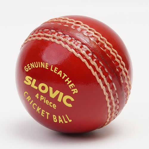 SLOVIC Leather Ball for Cricket [Pack of 1] | Water Resistant Cricket Ball Leather | 4-Piece Construction | Swing & Seam Optimized | Ideal for Practice Session & Tournament Games | Red - Image 1