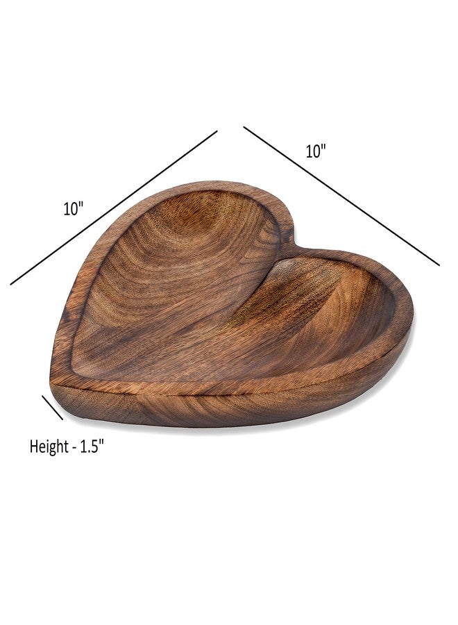 EDHAS Mango Wood Heart Curved Shaped Decorative Bowl for Table Centerpieces Home Party Wedding Décor (10" x 10" x 1.5") - Image 5