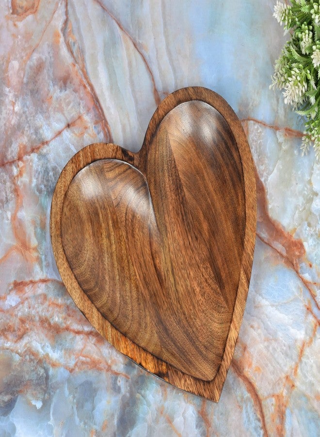 EDHAS Mango Wood Heart Curved Shaped Decorative Bowl for Table Centerpieces Home Party Wedding Décor (10" x 10" x 1.5") - Image 3
