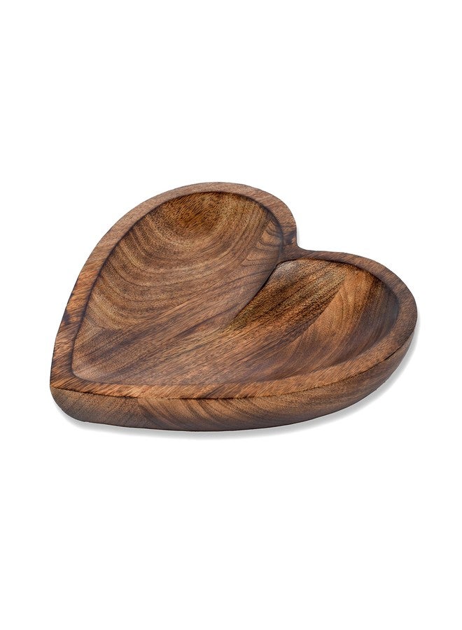 EDHAS Mango Wood Heart Curved Shaped Decorative Bowl for Table Centerpieces Home Party Wedding Décor (10" x 10" x 1.5") - Image 1