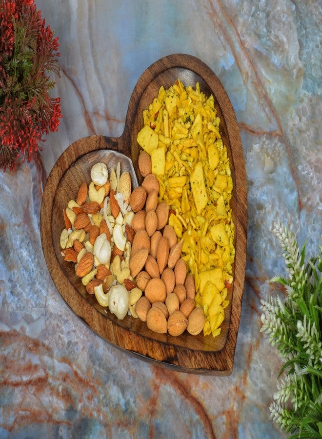 EDHAS Mango Wood Heart Curved Shaped Decorative Bowl for Table Centerpieces Home Party Wedding Décor (10" x 10" x 1.5") - Image 4