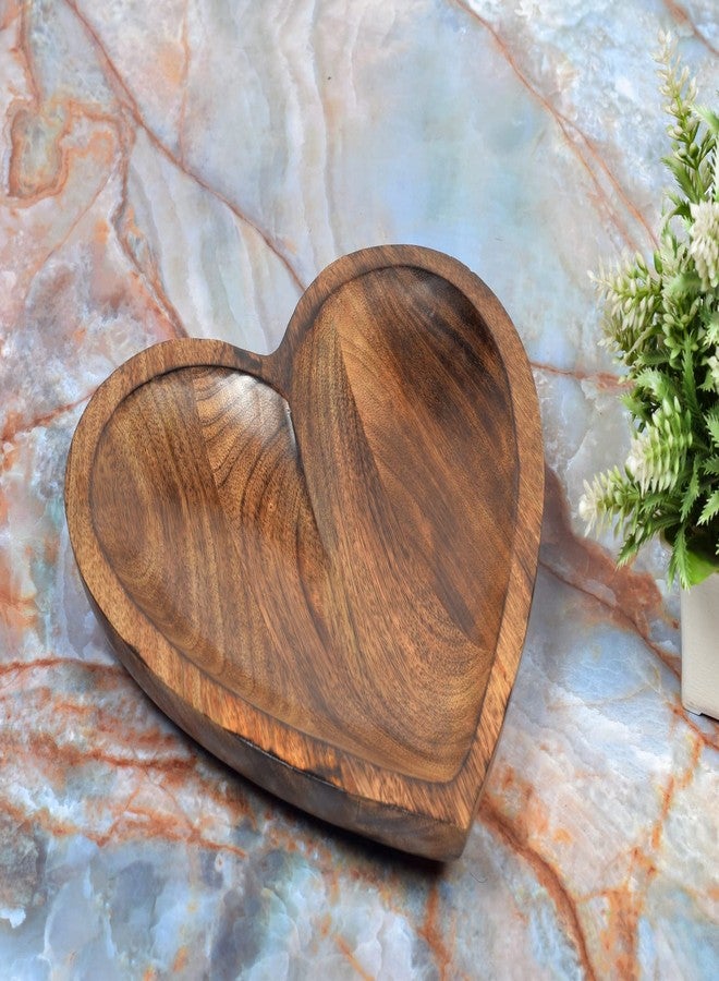EDHAS Mango Wood Heart Curved Shaped Decorative Bowl for Table Centerpieces Home Party Wedding Décor (10" x 10" x 1.5") - Image 2