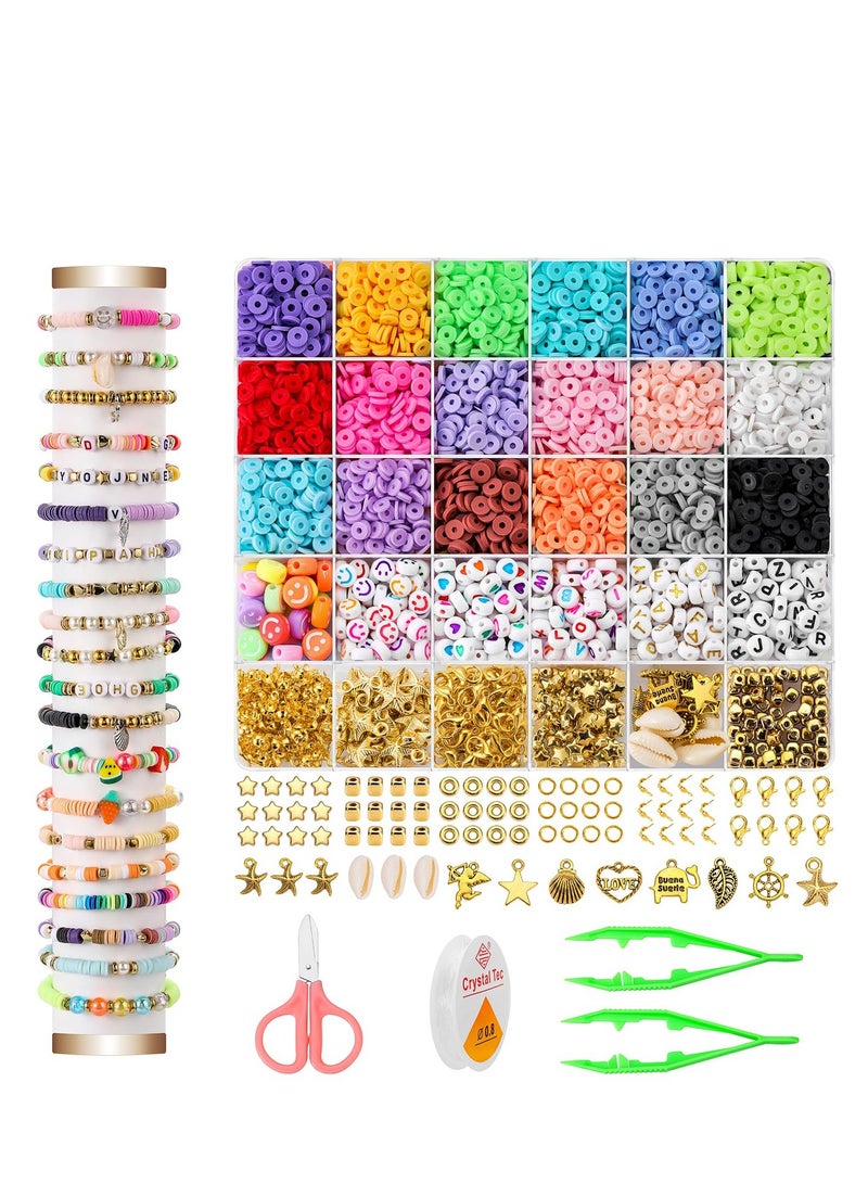 Daytoyz 6000 Piece Polymer Clay Beads Bracelet Kit in 24 Vibrant Colors with Letter Beads Smiley face Beads and Charms Kit, Gifts for Teen Girls Ages 6-12 - Image 1