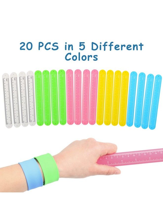 CCINEE 20Pcs Silicone Ruler Slap Bracelets Assorted Ruler Snap Bracelets Colorful Silicone Wristband With Scale For Kids Craft Classroom Prizes Gift Exchange Party Favors - Image 3