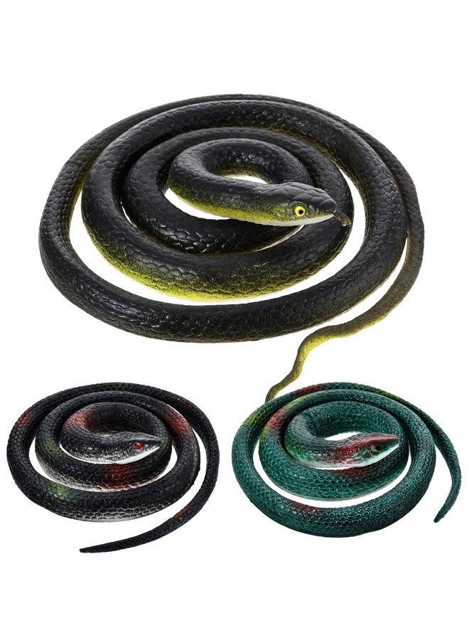 Blulu 3 Pieces Rubber Snakes Realistic Large Lifelike Fake Toys Plastic Garden Snake to Keep Birds Away Scare Squirrels Halloween Prank Props Scare Toy(Classic Style) - Image 1