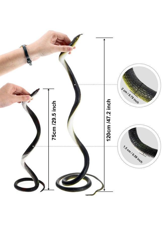 Blulu 3 Pieces Rubber Snakes Realistic Large Lifelike Fake Toys Plastic Garden Snake to Keep Birds Away Scare Squirrels Halloween Prank Props Scare Toy(Classic Style) - Image 2