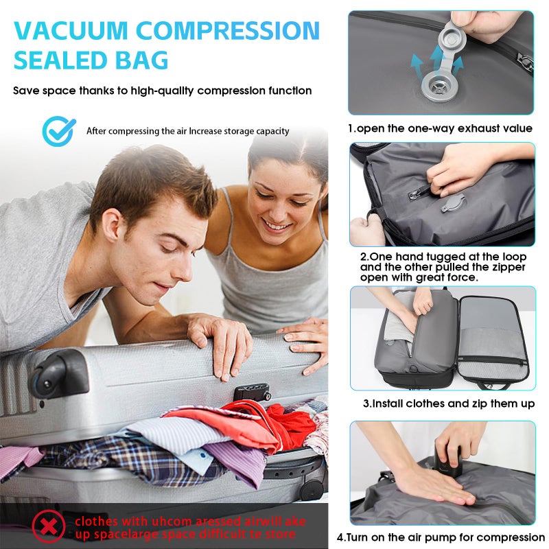 TANGCORLE Vacuum Backpack Travel with Pump, 40L Expandable Carry on Compression Backpack Flight Approved for Women Men Fit 17 Inch Laptop with USB Charging Port Business Weekender - Image 3