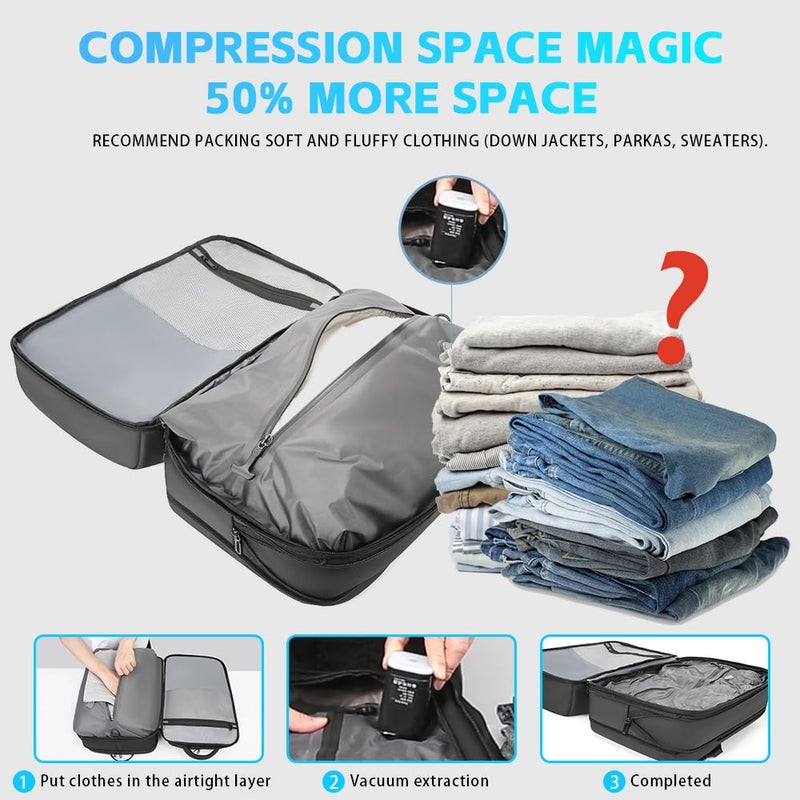 TANGCORLE Vacuum Backpack Travel with Pump, 40L Expandable Carry on Compression Backpack Flight Approved for Women Men Fit 17 Inch Laptop with USB Charging Port Business Weekender - Image 4