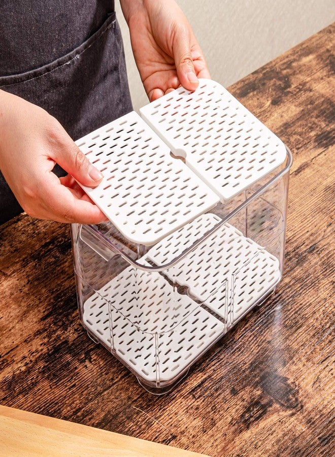 SANNO Vegetable Fruit Containers Fridge Food Storage Produce Saver Container Stackable Refrigerator Freezer Organizer Fresh Keeper Drawers Organizer set of 2 - Image 5