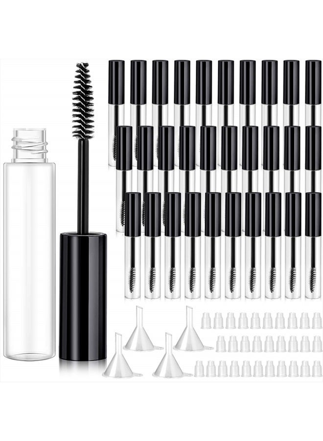 Maitys 30 Pieces 10 ml Empty Mascara Tubes Eyelash Wand Refillable Clear Bottles Cream Container with 4 Pieces Transparent Funnels Transferring Castor Oil for DIY Cosmetics (Black) - Image 1