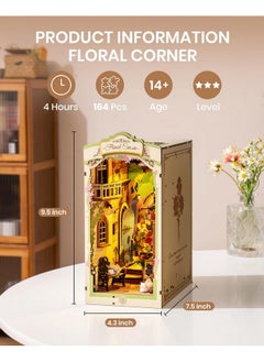 Rolife Diy Book Nook Kits For Adults, Miniature Dollhouse Booknook Kit For Home Room Decor, 3D Wooden Puzzle With Led, Flower Corner Creative Bookends Bookshelf Diorama Insert  - Image 4
