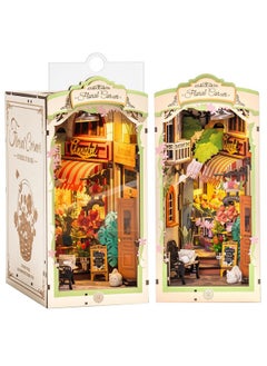 Rolife Diy Book Nook Kits For Adults, Miniature Dollhouse Booknook Kit For Home Room Decor, 3D Wooden Puzzle With Led, Flower Corner Creative Bookends Bookshelf Diorama Insert  - Image 1