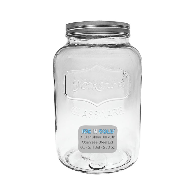 ICE N COLD Large Glass Jar - Clear Wide Mouth Container for Storage, Kitchen, Pantry, and Laundry (2-Gallon | 8-Liter) - Image 1