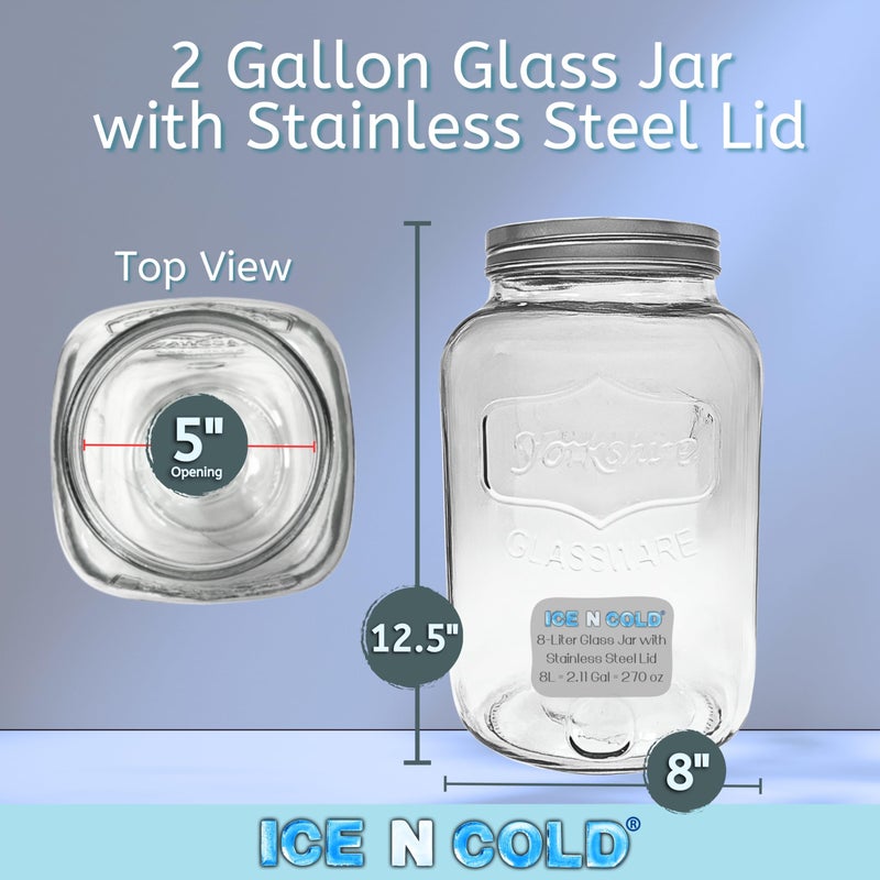 ICE N COLD Large Glass Jar - Clear Wide Mouth Container for Storage, Kitchen, Pantry, and Laundry (2-Gallon | 8-Liter) - Image 3