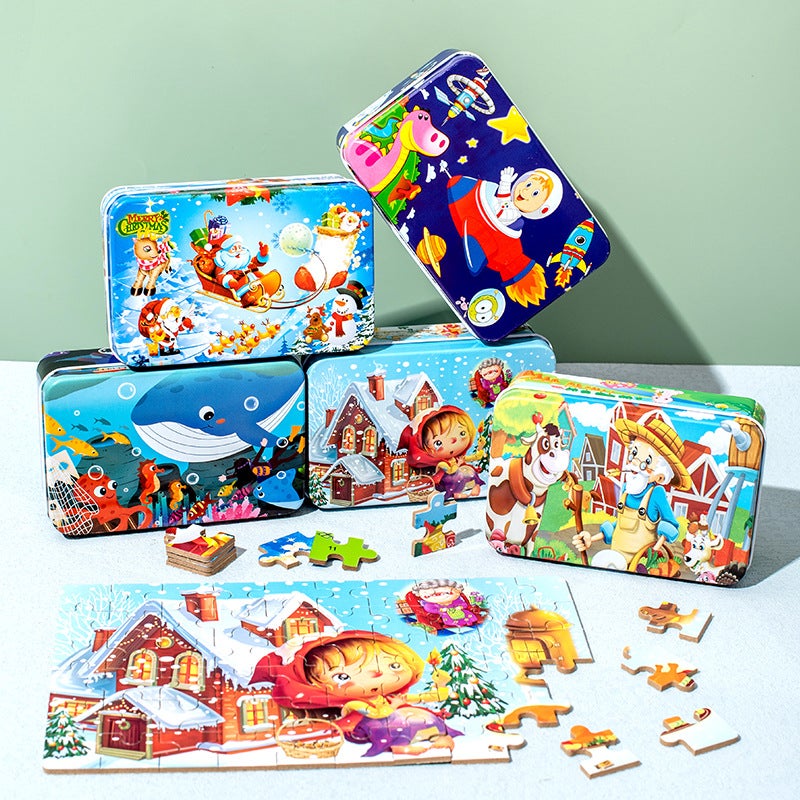 60 Pieces Iron Box Wooden Puzzle Children'S Toy Anime Iron Box Puzzle Kindergarten Toy Iron Box Wooden Puzzle - Image 5