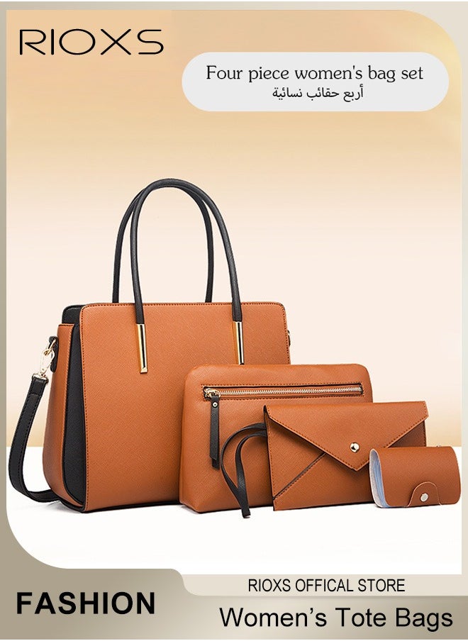 RIOXS 4 pcs Women Fashion Bags Large Capacity Satchel Purses and Handbags for Women Colour Clash Shoulder Tote Bags and Wallets  - Image 1