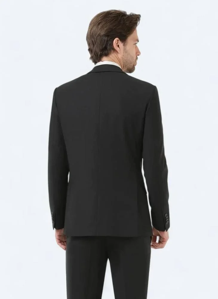 Kip Black Plain Modern Fit Wool Blended Suit