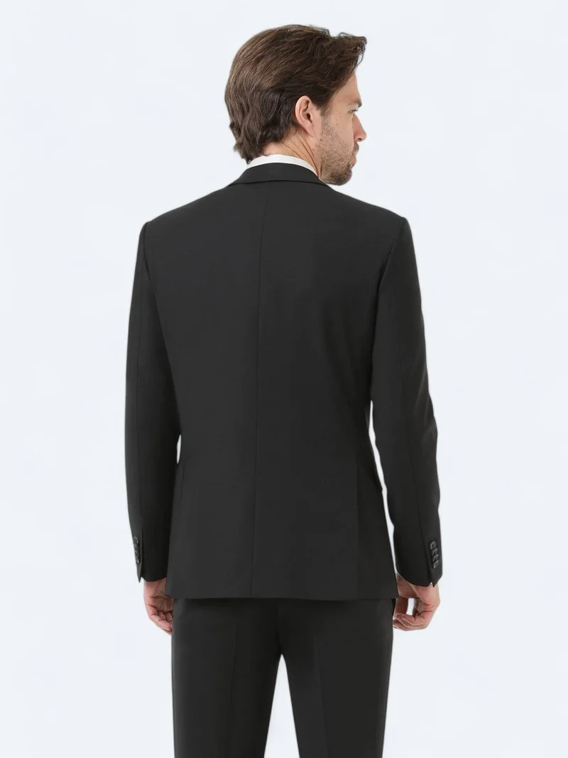 Kip Black Plain Modern Fit Wool Blended Suit