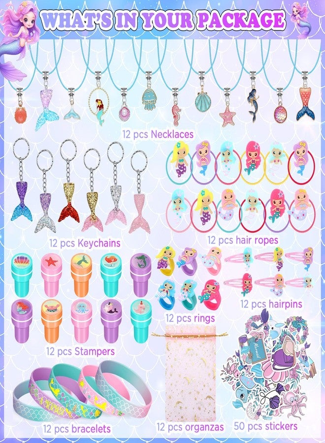 Capoda 158 Pcs Mermaid Party Favors Set for Girls Mermaid Birthday Party Supplies Necklaces Pendants Keychains Stamper Wristband Hair Rings Hairpins Stickers Colorful Rings Gift Bags Stuffers - Image 2