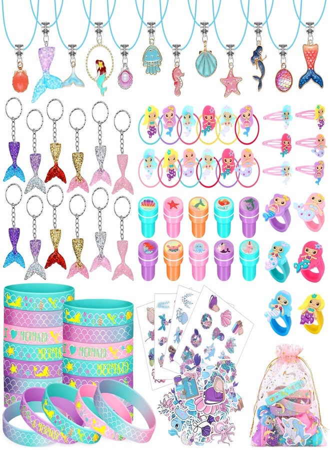Capoda 158 Pcs Mermaid Party Favors Set for Girls Mermaid Birthday Party Supplies Necklaces Pendants Keychains Stamper Wristband Hair Rings Hairpins Stickers Colorful Rings Gift Bags Stuffers - Image 1