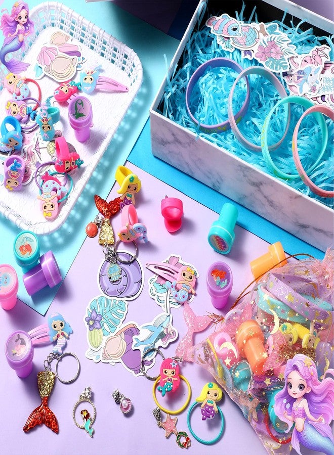 Capoda 158 Pcs Mermaid Party Favors Set for Girls Mermaid Birthday Party Supplies Necklaces Pendants Keychains Stamper Wristband Hair Rings Hairpins Stickers Colorful Rings Gift Bags Stuffers - Image 4