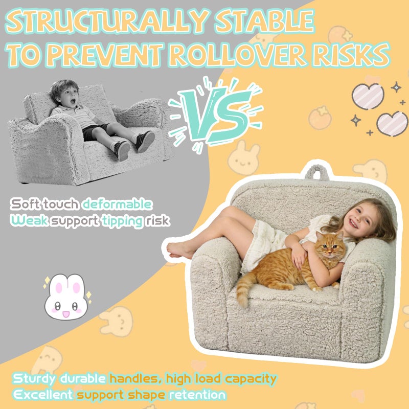 Pterying Toddler & Kids Chairs Comfy - Toddler Couch with Washable Zipper Cover & Top Handle, Stable High-Resilience Foam Pre-Assembled Kids Sofa, for Play & Rest, Gifts for Boys Girls for Ages 1-6 - Image 2