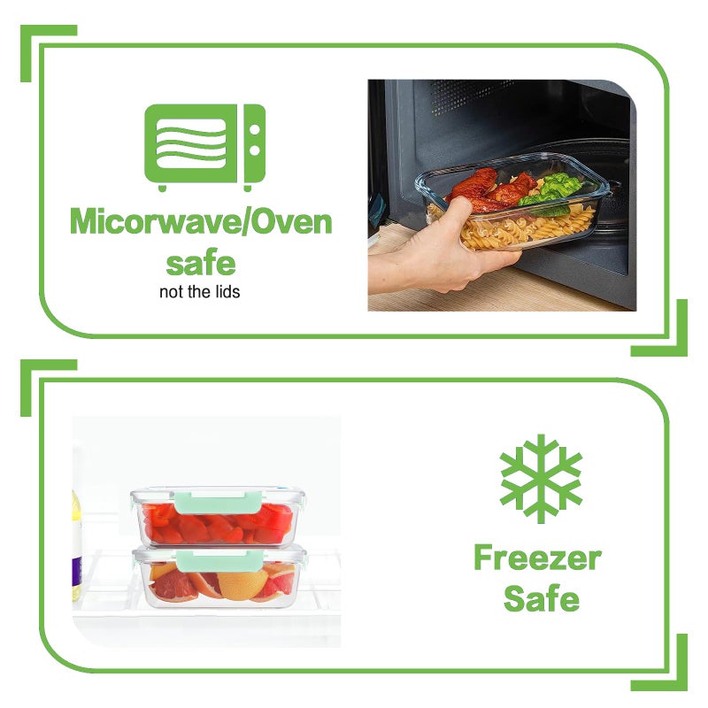 HOMBERKING 10 Pack Borosilicate Glass Meal Prep Containers with Locking Lids, Glass Food Storage Containers Set, Airtight Lunch Bento Boxes, BPA-Free & Leak Proof, 36oz & 14oz, Freezer, Oven Safe-Blue - Image 4