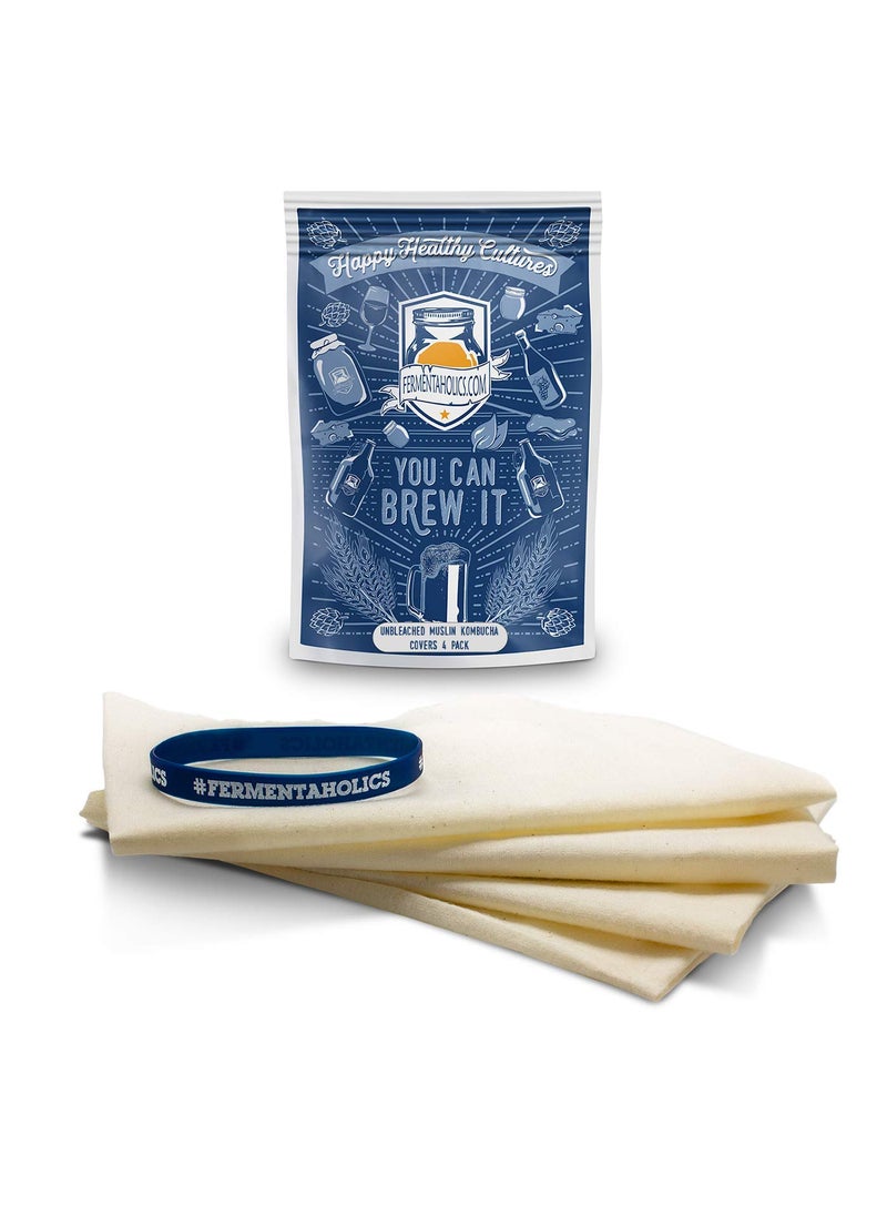 Fermentaholics Fermentaholics Unbleached Muslin Kombucha Covers  4 Pack with Rubber Bands  10 Square Fits Wide Variety Of Jar Openings  Tight Weave Keeps Flies Out  Lets Your Kombucha Breathe  Hand Wash 