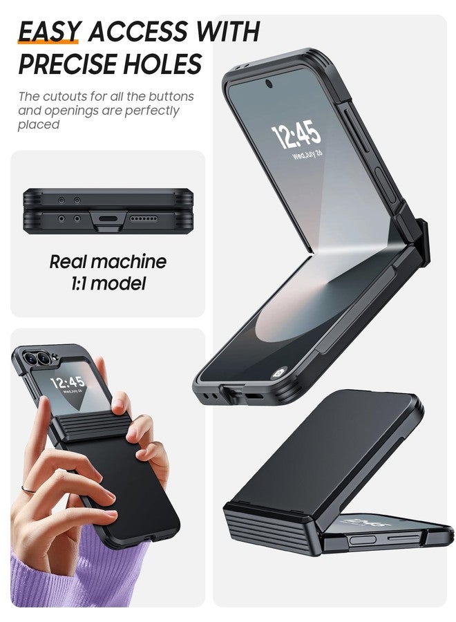 جراب Vizvera لهاتف Samsung Galaxy Z Flip 6 مع حماية للمفصل، جراب Flip 6 مزود بواقي شاشة مدمج، مقاوم للصدمات، غطاء هاتف متين شامل، شحن لاسلكي لهاتف Z Flip 6 5G (2024) - أسود مطفي - Image 5
