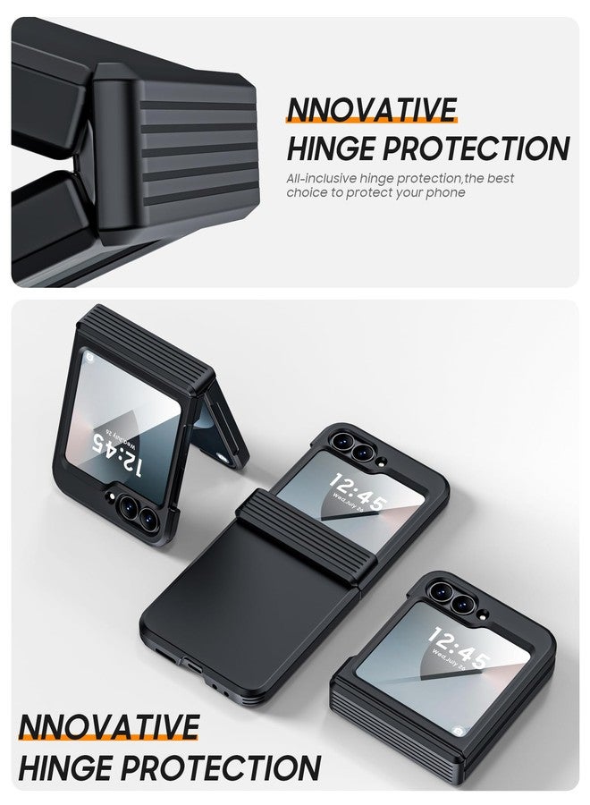 جراب Vizvera لهاتف Samsung Galaxy Z Flip 6 مع حماية للمفصل، جراب Flip 6 مزود بواقي شاشة مدمج، مقاوم للصدمات، غطاء هاتف متين شامل، شحن لاسلكي لهاتف Z Flip 6 5G (2024) - أسود مطفي - Image 2