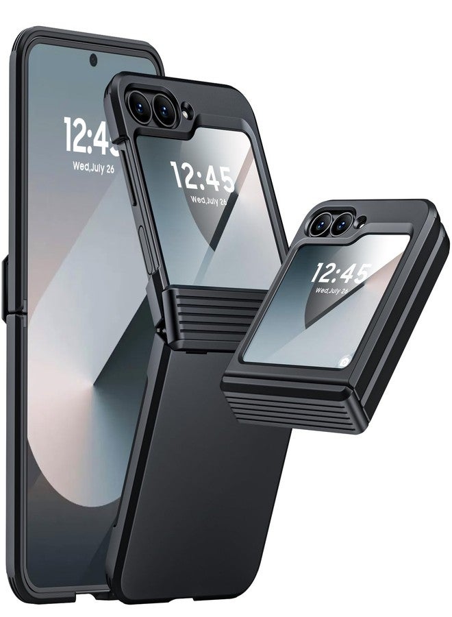 جراب Vizvera لهاتف Samsung Galaxy Z Flip 6 مع حماية للمفصل، جراب Flip 6 مزود بواقي شاشة مدمج، مقاوم للصدمات، غطاء هاتف متين شامل، شحن لاسلكي لهاتف Z Flip 6 5G (2024) - أسود مطفي - Image 1
