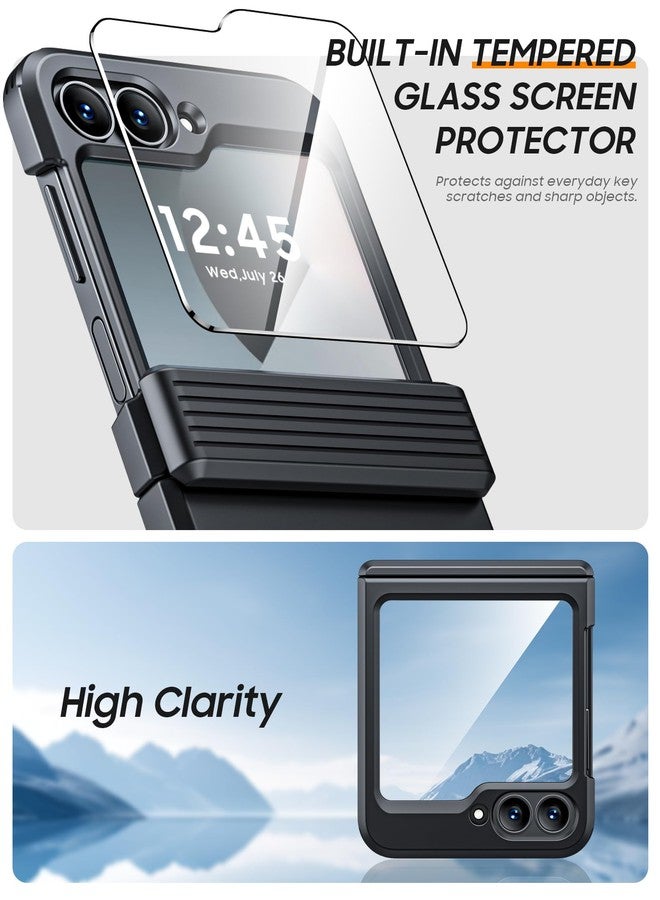 جراب Vizvera لهاتف Samsung Galaxy Z Flip 6 مع حماية للمفصل، جراب Flip 6 مزود بواقي شاشة مدمج، مقاوم للصدمات، غطاء هاتف متين شامل، شحن لاسلكي لهاتف Z Flip 6 5G (2024) - أسود مطفي - Image 3