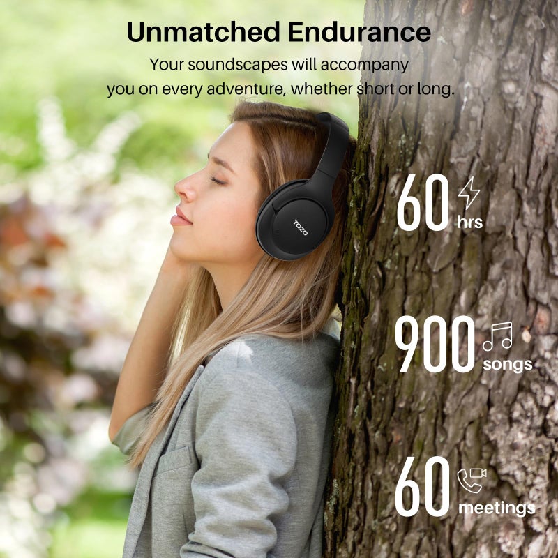 TOZO HT2 Hybrid Active Noise Cancelling Headphones, Wireless Over Ear Bluetooth Headset, 60H Playtime, Hi-Res Audio Custom EQ via App Deep Bass Comfort Fit Ear Cups, for Home Office Travel - Image 5