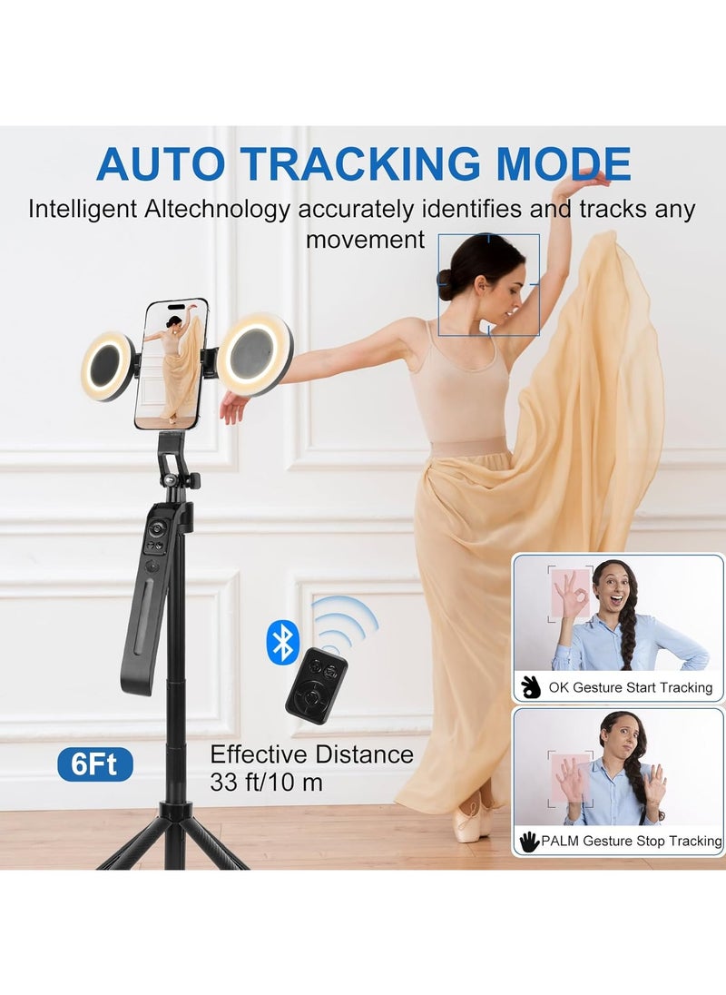 Highdas - 70.9" AI Auto Face Tracking Tripod 360° Rotation with Stand & Light, Phone Camera Holder Stand with Remote & Gesture Control, Extendable Selfie Stick for GoPro/Travel/Vlog/Video/Tiktok/Live Streaming - Image 1