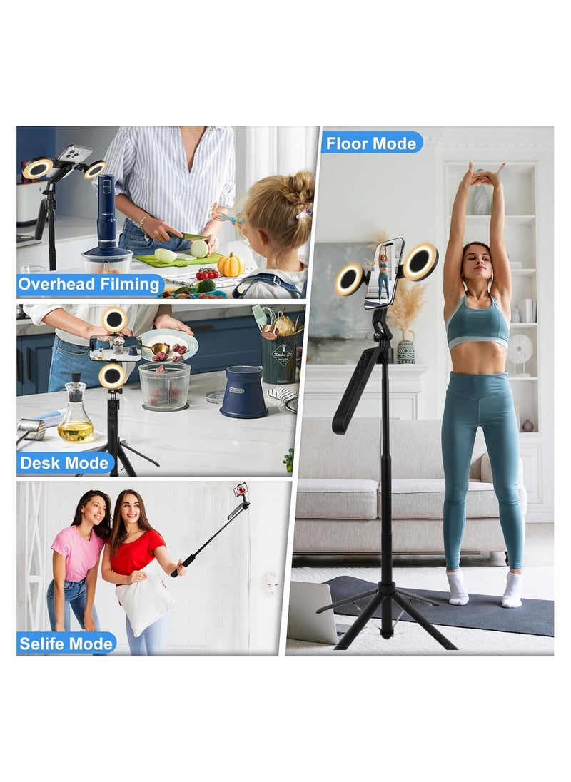 Highdas - 70.9" AI Auto Face Tracking Tripod 360° Rotation with Stand & Light, Phone Camera Holder Stand with Remote & Gesture Control, Extendable Selfie Stick for GoPro/Travel/Vlog/Video/Tiktok/Live Streaming - Image 1