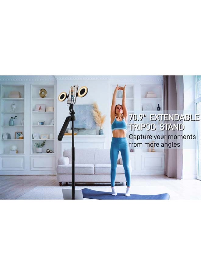 70.9" AI Auto Face Tracking Tripod 360° Rotation with Stand & Light, Phone Camera Holder Stand with Remote & Gesture Control, Extendable Selfie Stick for GoPro/Travel/Vlog/Video/Tiktok/Live Streaming