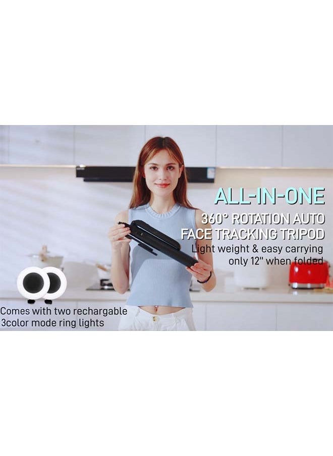 70.9" AI Auto Face Tracking Tripod 360° Rotation with Stand & Light, Phone Camera Holder Stand with Remote & Gesture Control, Extendable Selfie Stick for GoPro/Travel/Vlog/Video/Tiktok/Live Streaming